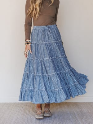 Polka Dot Darling Maxi Skirt - Denim L / Denim