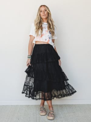 Elowen Ruffle Maxi Skirt - Black M / Black