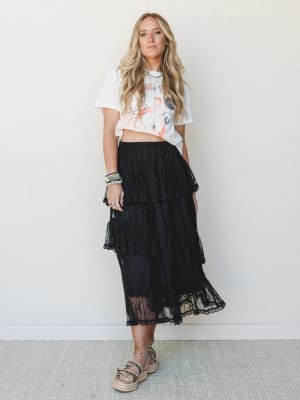 Elowen Ruffle Maxi Skirt - Black M / Black