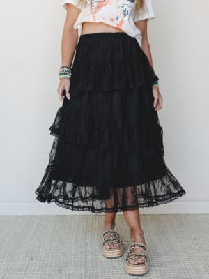 Elowen Ruffle Maxi Skirt - Black M / Black