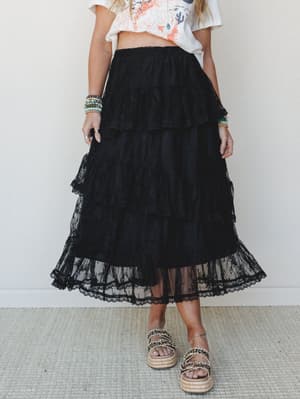 Elowen Ruffle Maxi Skirt - Black M / Black