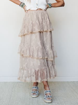 Elowen Ruffle Maxi Skirt - Latte L / Latte