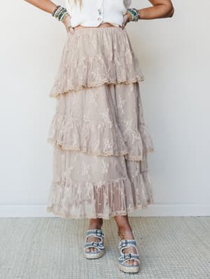 Elowen Ruffle Maxi Skirt - Latte L / Latte