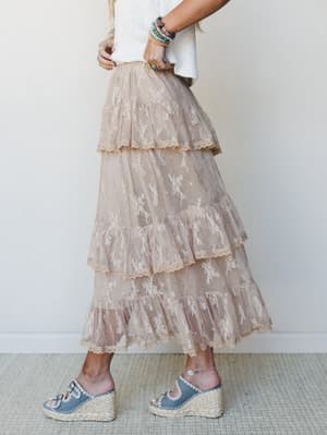 Elowen Ruffle Maxi Skirt - Latte L / Latte