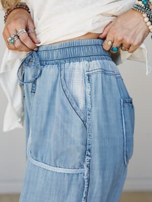 Grey Petal Pants - Washed Denim