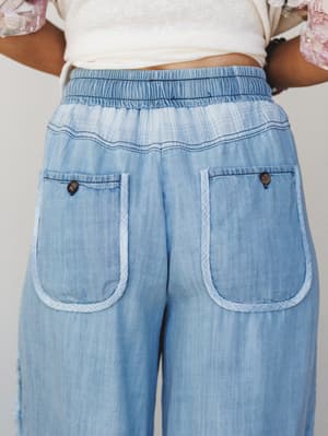 Grey Petal Pants - Washed Denim