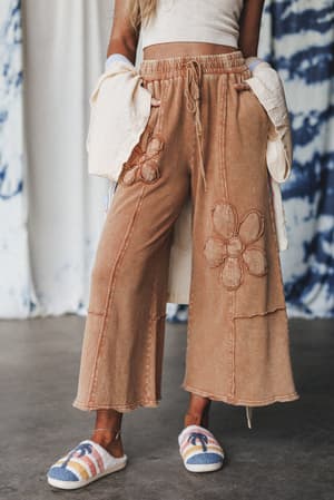 ethereal-blooms-wide-leg-pants-almond/Brown