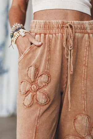 ethereal-blooms-wide-leg-pants-almond/Brown