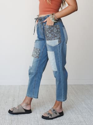 Hazel Patchwork Jeans - Washed Denim S / Washed Denim