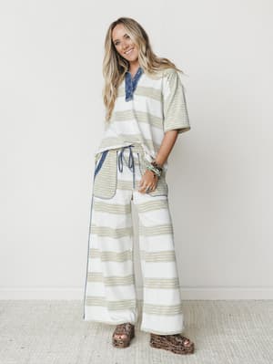 Striped Shores Pants - Olive S / Olive