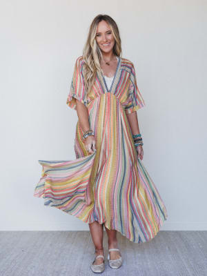 Island Tan V Neck Maxi Dress - Yellow Multi L / Yellow