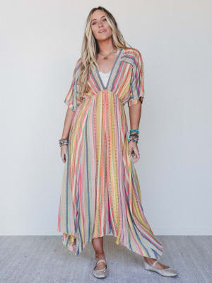 Island Tan V Neck Maxi Dress - Yellow Multi L / Yellow