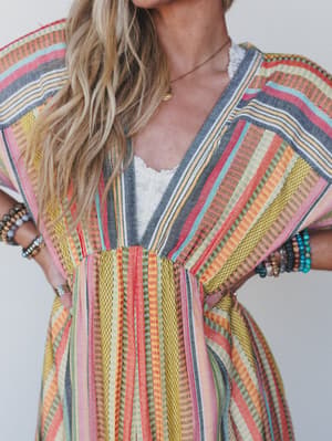 Island Tan V Neck Maxi Dress - Yellow Multi L / Yellow