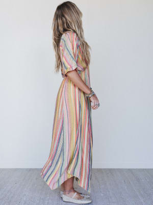 Island Tan V Neck Maxi Dress - Yellow Multi L / Yellow