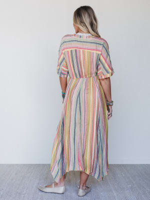 Island Tan V Neck Maxi Dress - Yellow Multi L / Yellow