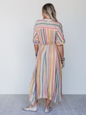 Island Tan V Neck Maxi Dress - Yellow Multi L / Yellow