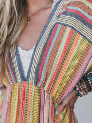 Island Tan V Neck Maxi Dress - Yellow Multi L / Yellow