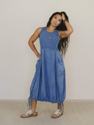 Jungle Beat Cargo Maxi Dress - English Blue L / English Blue