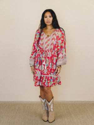 Dreamy Doll Printed Dress - Coral L / Red