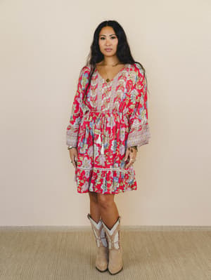 Dreamy Doll Printed Dress - Coral L / Red