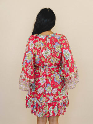 Dreamy Doll Printed Dress - Coral L / Red