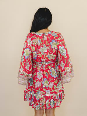 Dreamy Doll Printed Dress - Coral L / Red
