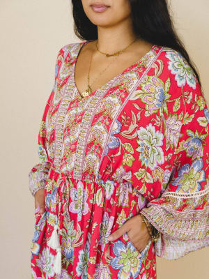 Dreamy Doll Printed Dress - Coral L / Red