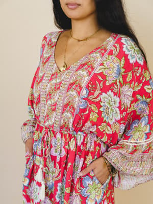 Dreamy Doll Printed Dress - Coral L / Red