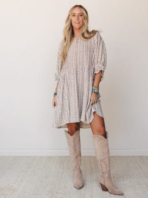 Quinn Puff Sleeve Mini Dress Floral - Sage Grey L / Sage Grey