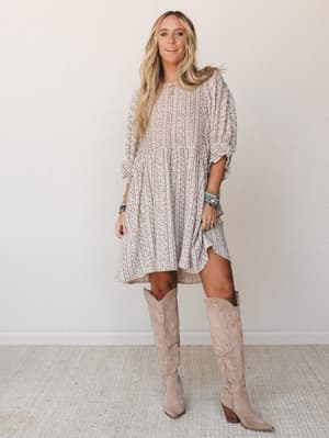 Quinn Puff Sleeve Mini Dress Floral - Sage Grey L / Sage Grey