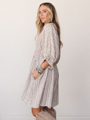 Quinn Puff Sleeve Mini Dress Floral - Sage Grey L / Sage Grey