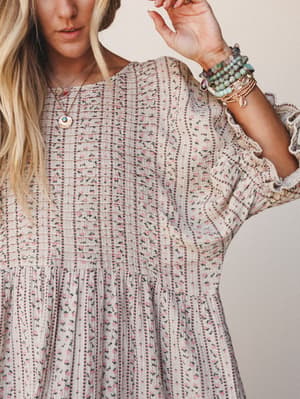 Quinn Puff Sleeve Mini Dress Floral - Sage Grey L / Sage Grey