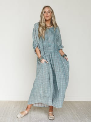 Quinn Puff Sleeve Maxi Dress - Faded Teal L / Faded Teal