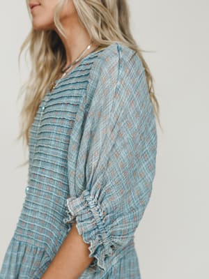 Quinn Puff Sleeve Maxi Dress - Faded Teal L / Faded Teal