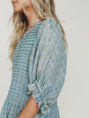 Quinn Puff Sleeve Maxi Dress - Faded Teal L / Faded Teal
