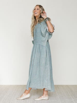 Quinn Puff Sleeve Maxi Dress - Faded Teal L / Faded Teal