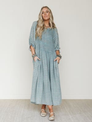 Quinn Puff Sleeve Maxi Dress - Faded Teal L / Faded Teal