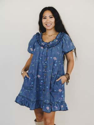 Lovely Petals Dress - Washed Denim L / Washed Denim