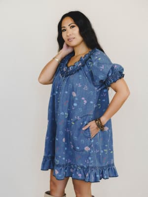 Lovely Petals Dress - Washed Denim L / Washed Denim