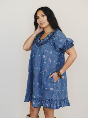 Lovely Petals Dress - Washed Denim L / Washed Denim