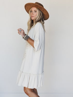 Vintage Flower Dress - Natural L / Natural