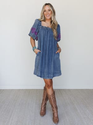 Petal Groove Dress - Washed Denim L / Washed Denim
