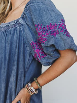 Petal Groove Dress - Washed Denim L / Washed Denim