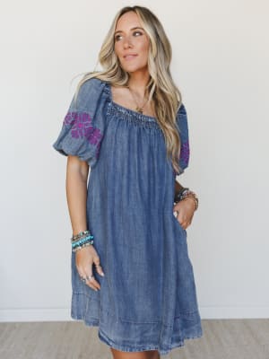 Petal Groove Dress - Washed Denim L / Washed Denim