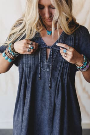 getaway-pleated-denim-dress-black/Black