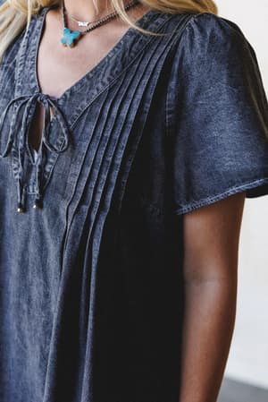 getaway-pleated-denim-dress-black/Black