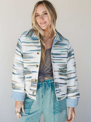 Cool Lines Jacket - Ivory Blue Green L / Ivory Blue Green