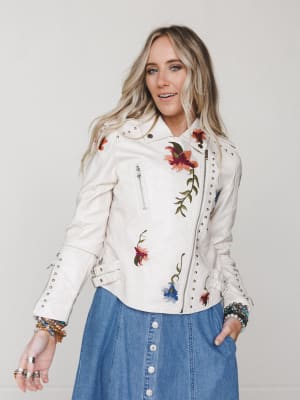 Brooklyn Embroidered Studded Jacket - Beige L / Beige