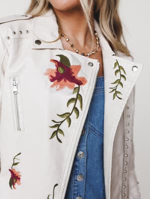 Brooklyn Embroidered Studded Jacket - Beige L / Beige