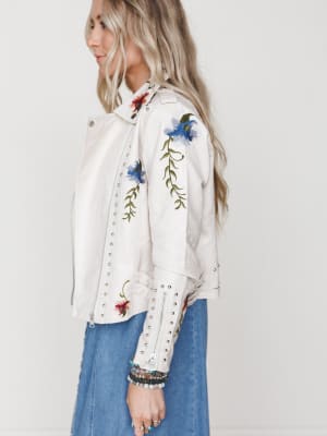 Brooklyn Embroidered Studded Jacket - Beige L / Beige